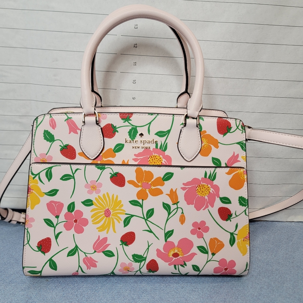 kate Spade Madison Strawberry Garden Satchel Tote Shoulder Bag Purse MINT